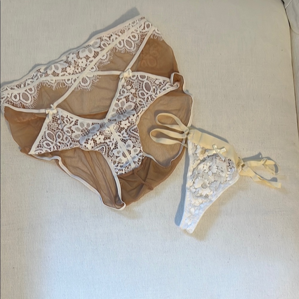 For Love and Lemons Lace Women Intimates Bottoms - White and Tan